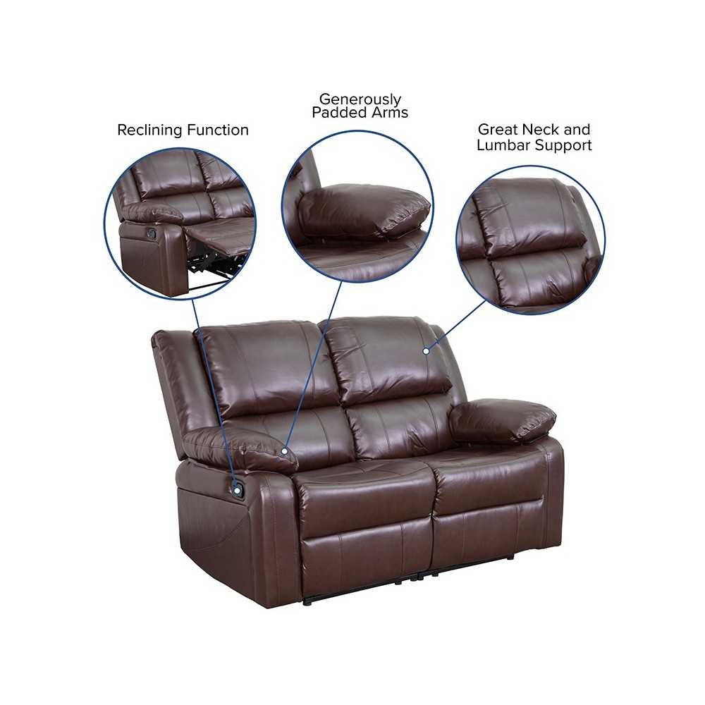 Harmony Series Brown LeatherSoft Loveseat with Two Built-In Recliners
