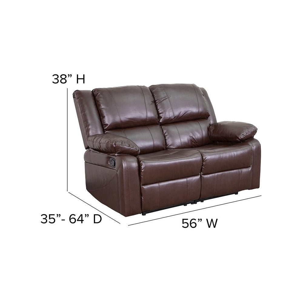 Harmony Series Brown LeatherSoft Loveseat with Two Built-In Recliners