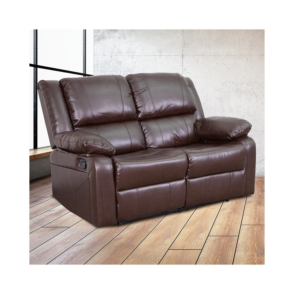 Harmony Series Brown LeatherSoft Loveseat with Two Built-In Recliners