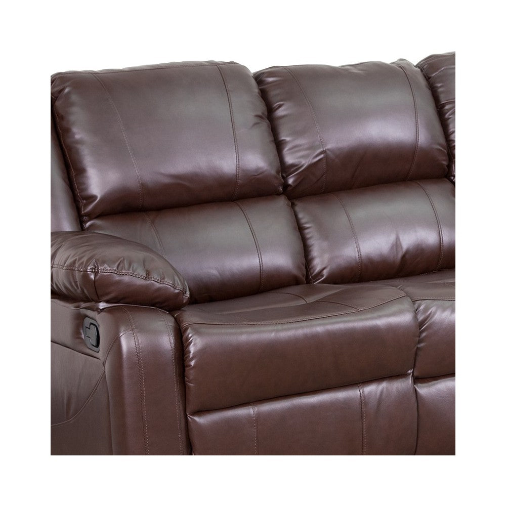 Harmony Series Brown LeatherSoft Sofa with Two Built-In Recliners