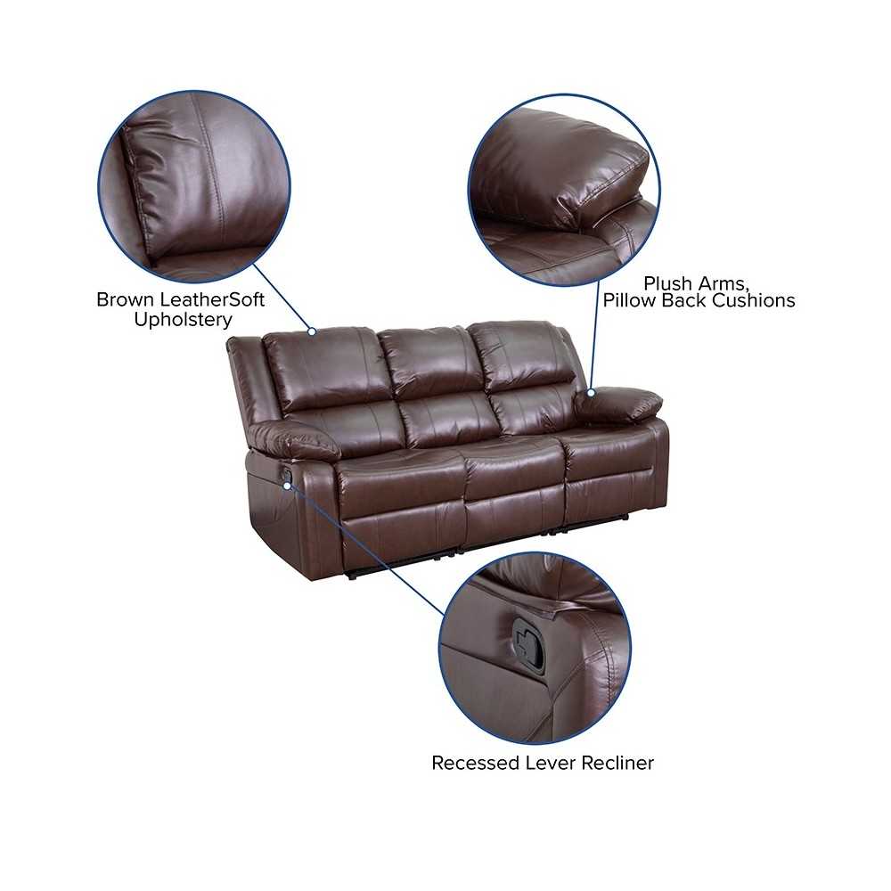 Harmony Series Brown LeatherSoft Sofa with Two Built-In Recliners