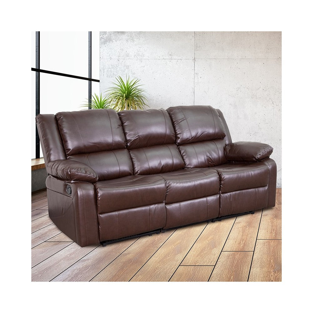 Harmony Series Brown LeatherSoft Sofa with Two Built-In Recliners