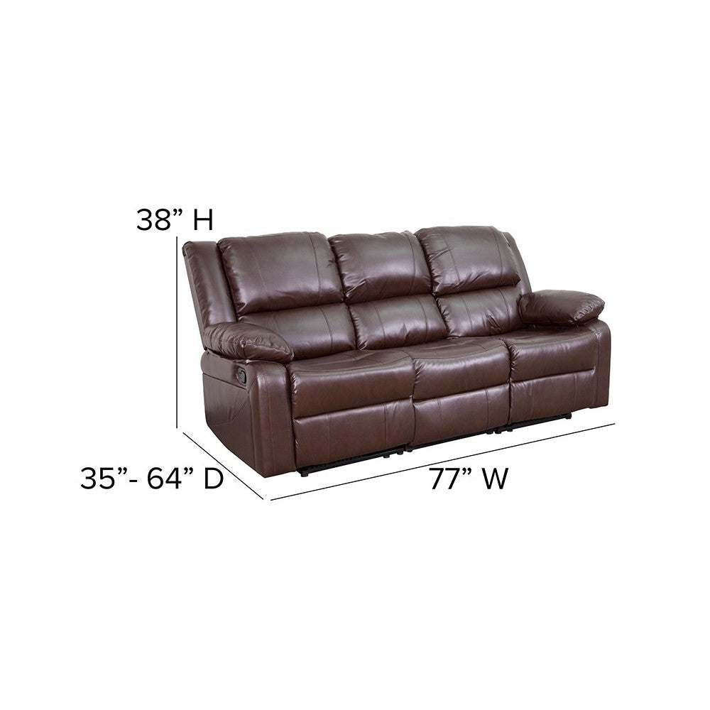 Harmony Series Brown LeatherSoft Sofa with Two Built-In Recliners