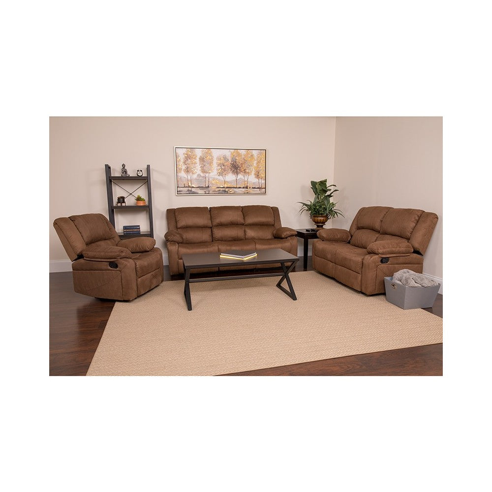 Harmony Series Chocolate Brown Microfiber Reclining Sofa Set