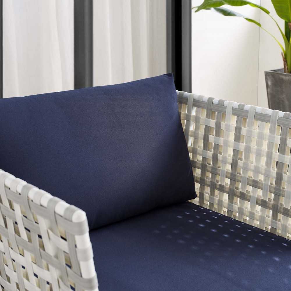 Harmony Sunbrella Basket Weave Outdoor Patio Aluminum Armchair, Taupe Navy