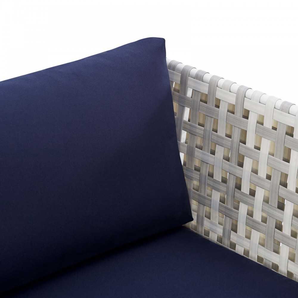 Harmony Sunbrella Basket Weave Outdoor Patio Aluminum Armchair, Taupe Navy