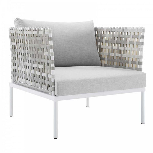 Harmony Sunbrella Basket Weave Outdoor Patio Aluminum Armchair, Taupe Gray