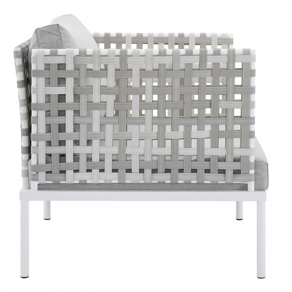 Harmony Sunbrella Basket Weave Outdoor Patio Aluminum Armchair, Taupe Gray