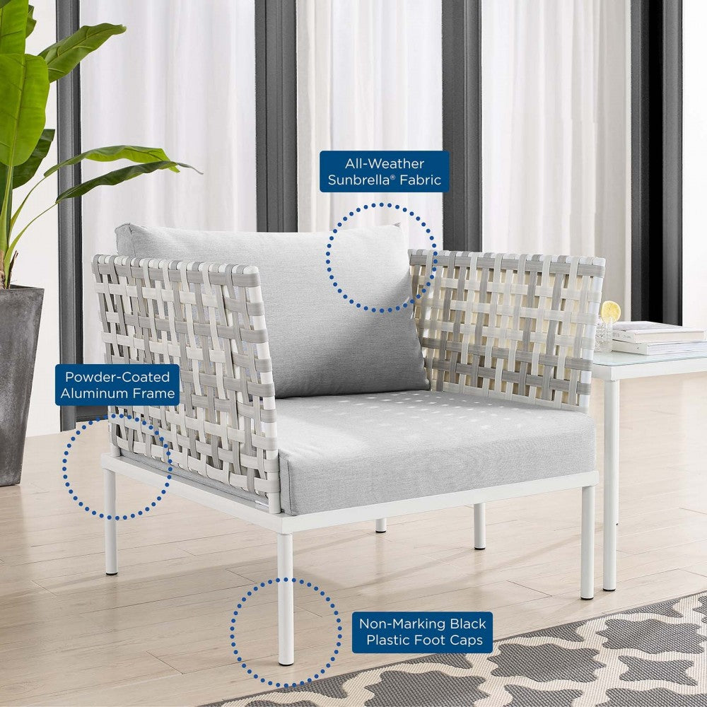 Harmony Sunbrella Basket Weave Outdoor Patio Aluminum Armchair, Taupe Gray