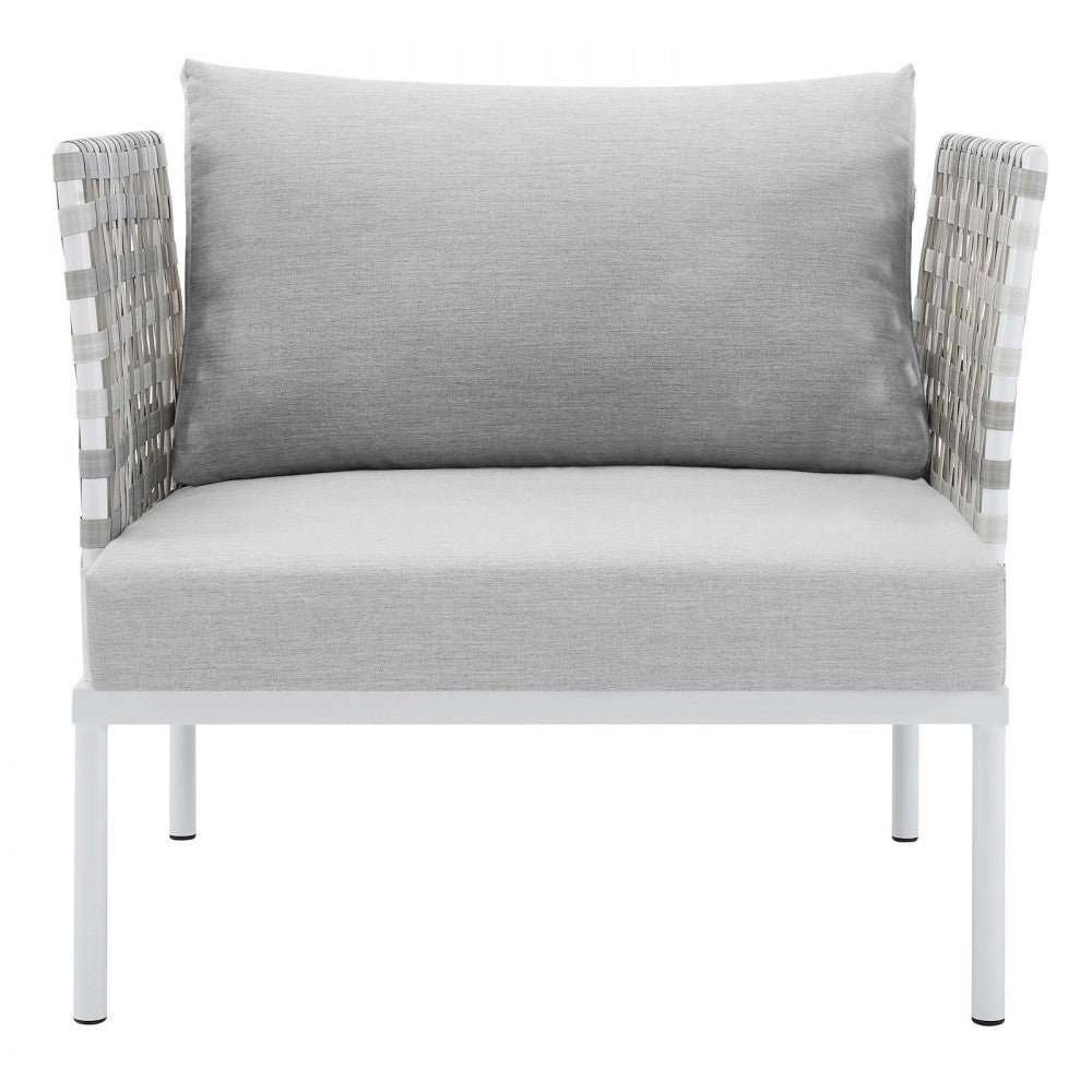 Harmony Sunbrella Basket Weave Outdoor Patio Aluminum Armchair, Taupe Gray