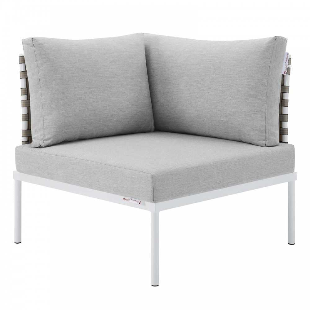 Harmony Sunbrella Basket Weave Outdoor Patio Aluminum Corner Chair, Tan Gray