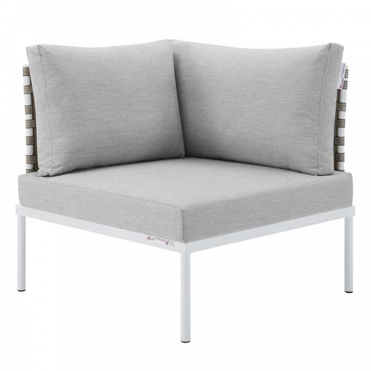 Harmony Sunbrella Basket Weave Outdoor Patio Aluminum Corner Chair, Tan Gray