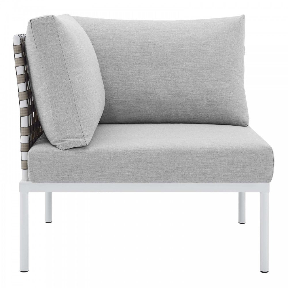 Harmony Sunbrella Basket Weave Outdoor Patio Aluminum Corner Chair, Tan Gray