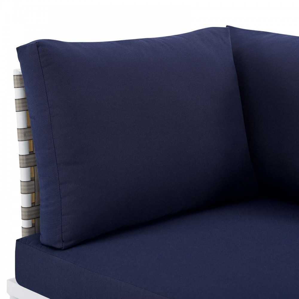 Harmony Sunbrella Basket Weave Outdoor Patio Aluminum Corner Chair, Tan Navy