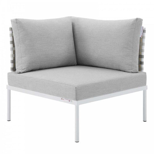 Harmony Sunbrella Basket Weave Outdoor Patio Aluminum Corner Chair, Taupe Gray
