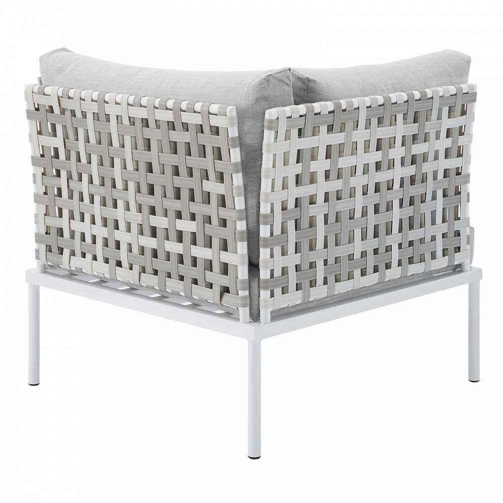Harmony Sunbrella Basket Weave Outdoor Patio Aluminum Corner Chair, Taupe Gray