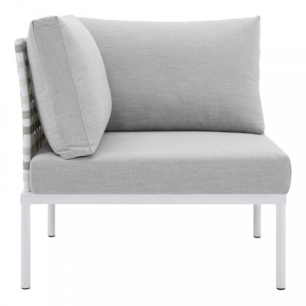 Harmony Sunbrella Basket Weave Outdoor Patio Aluminum Corner Chair, Taupe Gray