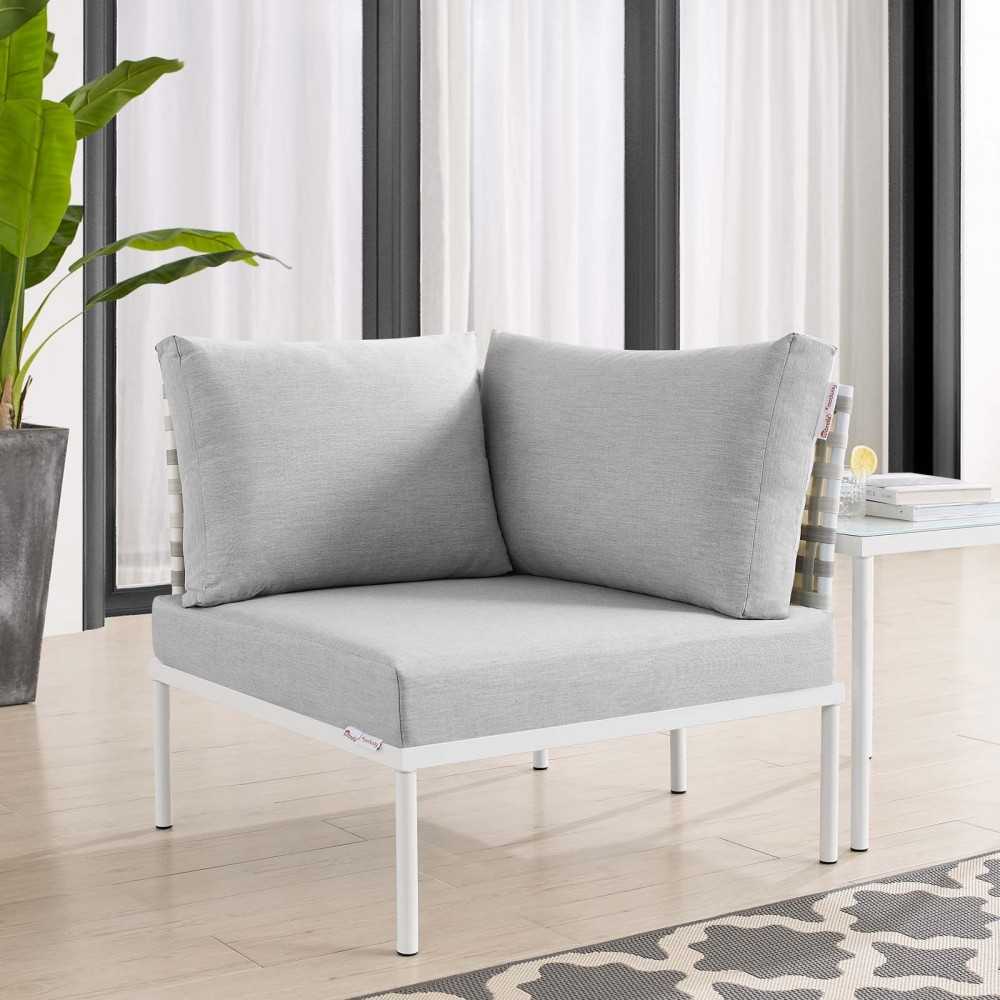 Harmony Sunbrella Basket Weave Outdoor Patio Aluminum Corner Chair, Taupe Gray