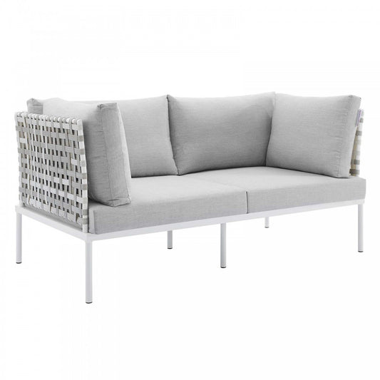 Harmony Sunbrella Basket Weave Outdoor Patio Aluminum Loveseat, Taupe Gray