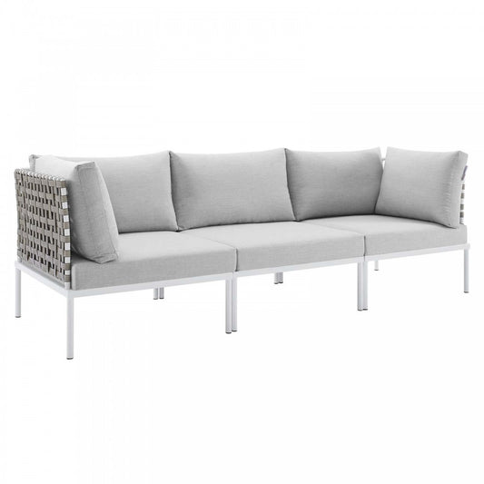 Harmony Sunbrella Basket Weave Outdoor Patio Aluminum Sofa, Tan Gray