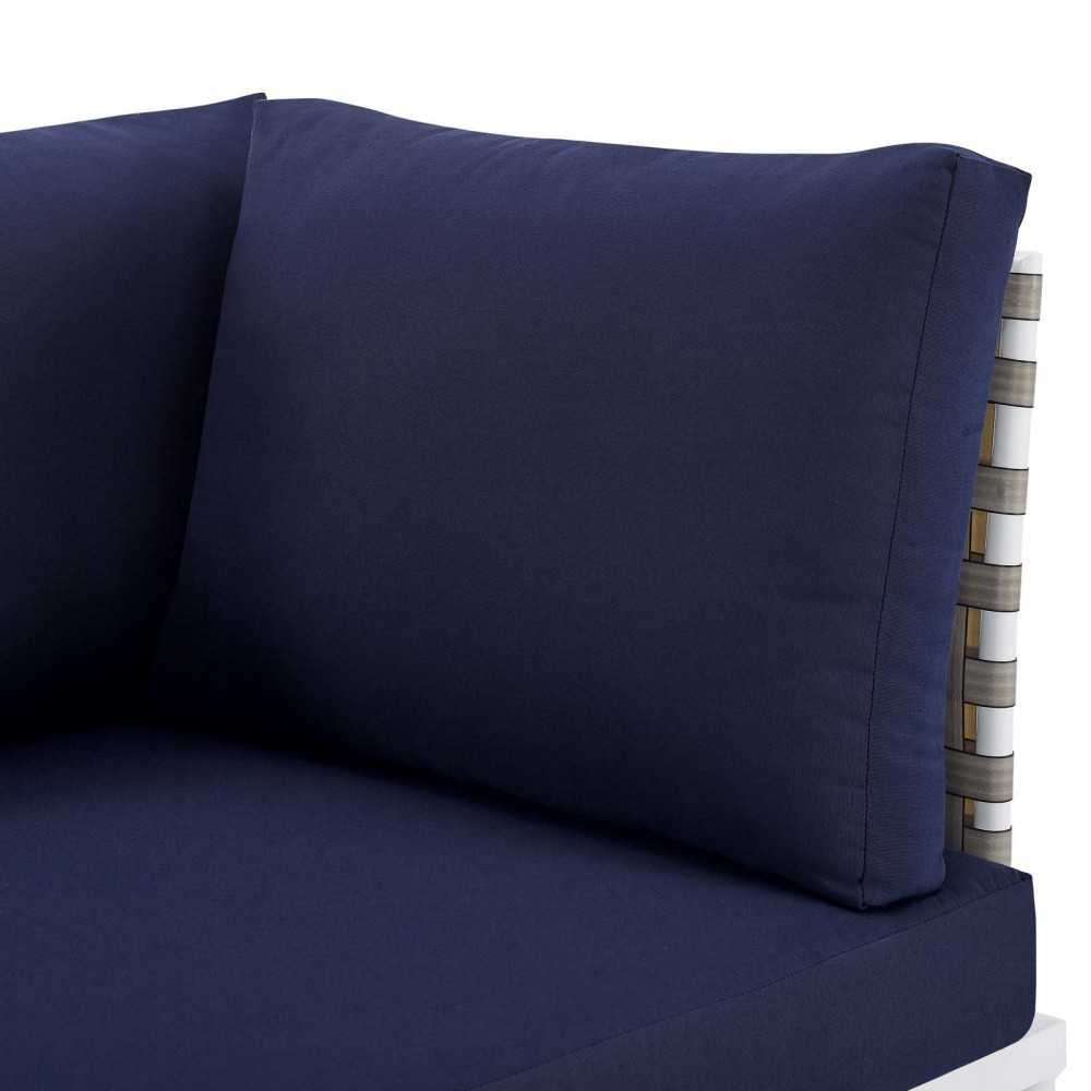 Harmony Sunbrella Basket Weave Outdoor Patio Aluminum Sofa, Tan Navy