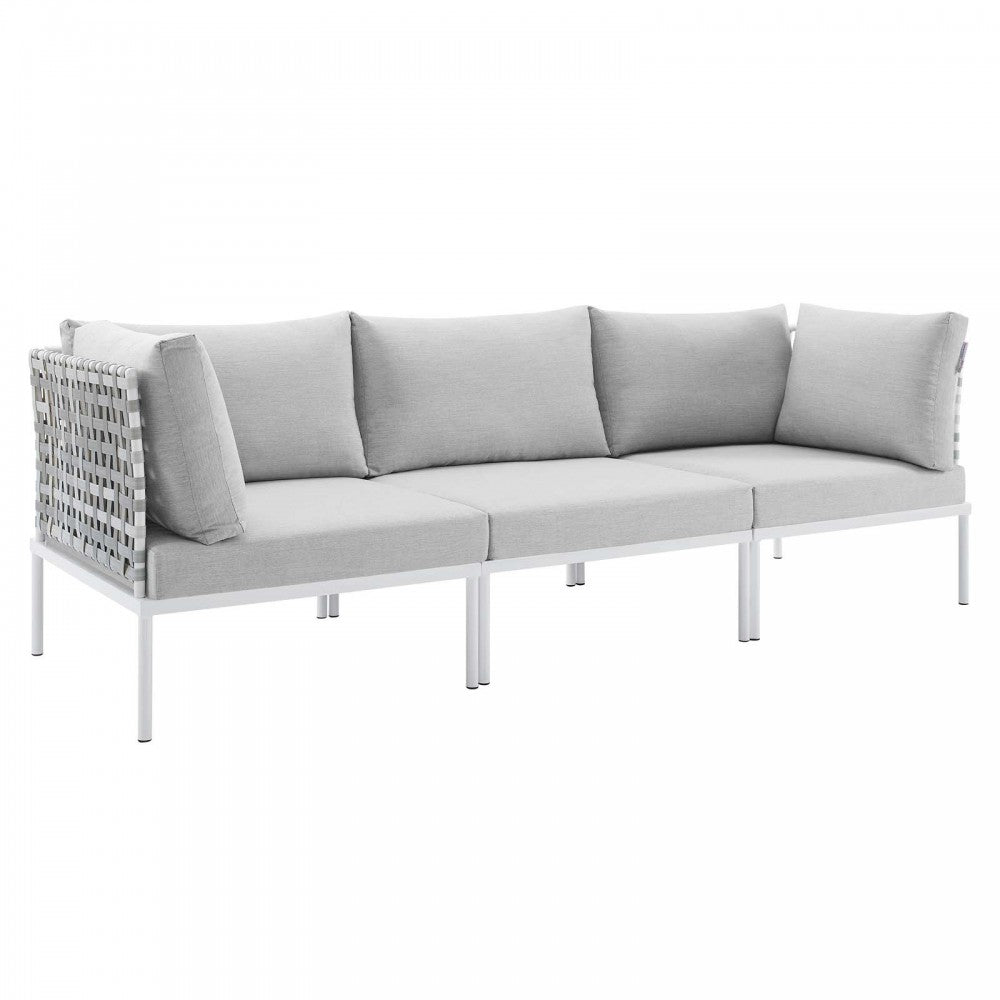 Harmony Sunbrella Basket Weave Outdoor Patio Aluminum Sofa, Taupe Gray