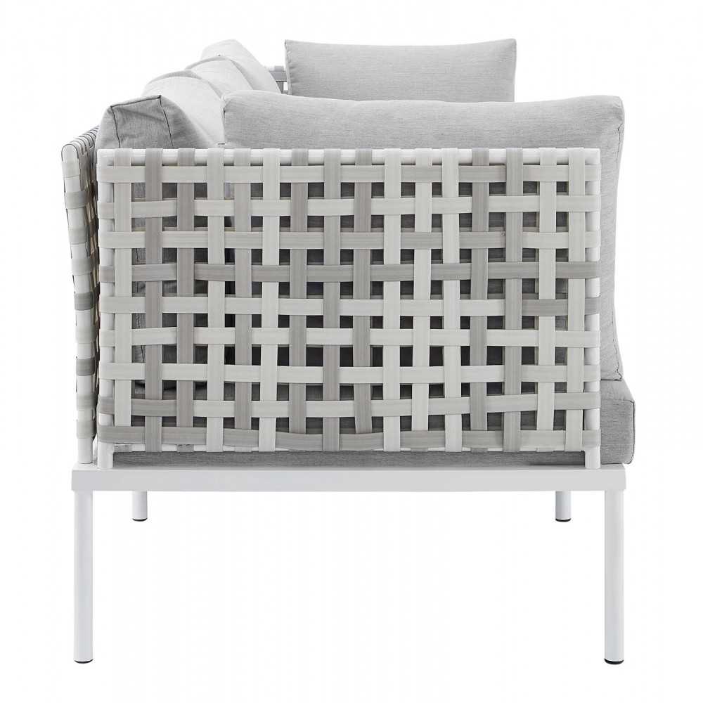 Harmony Sunbrella Basket Weave Outdoor Patio Aluminum Sofa, Taupe Gray