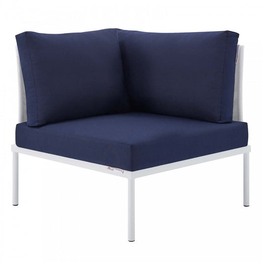 Harmony Sunbrella Outdoor Patio All Mesh Corner Chair, White Navy