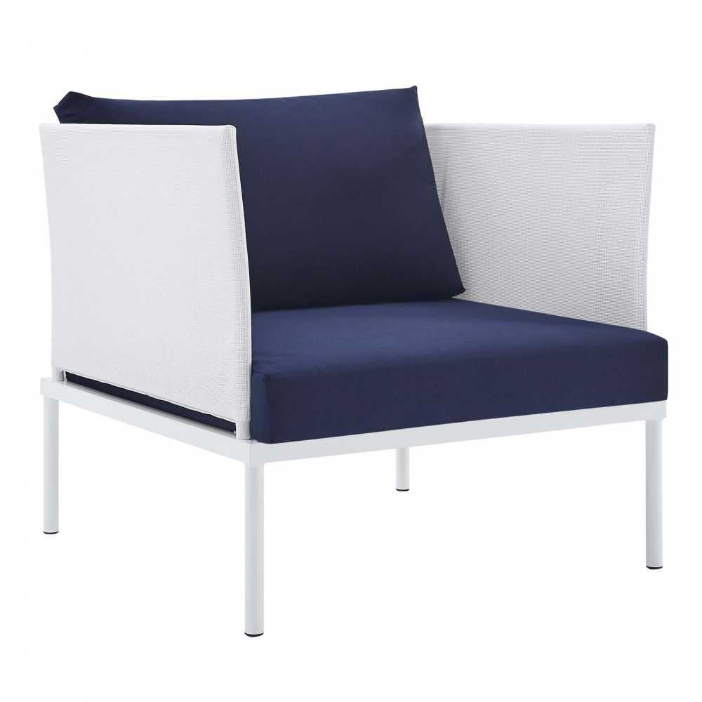 Harmony Sunbrella Outdoor Patio Aluminum Armchair, White Navy