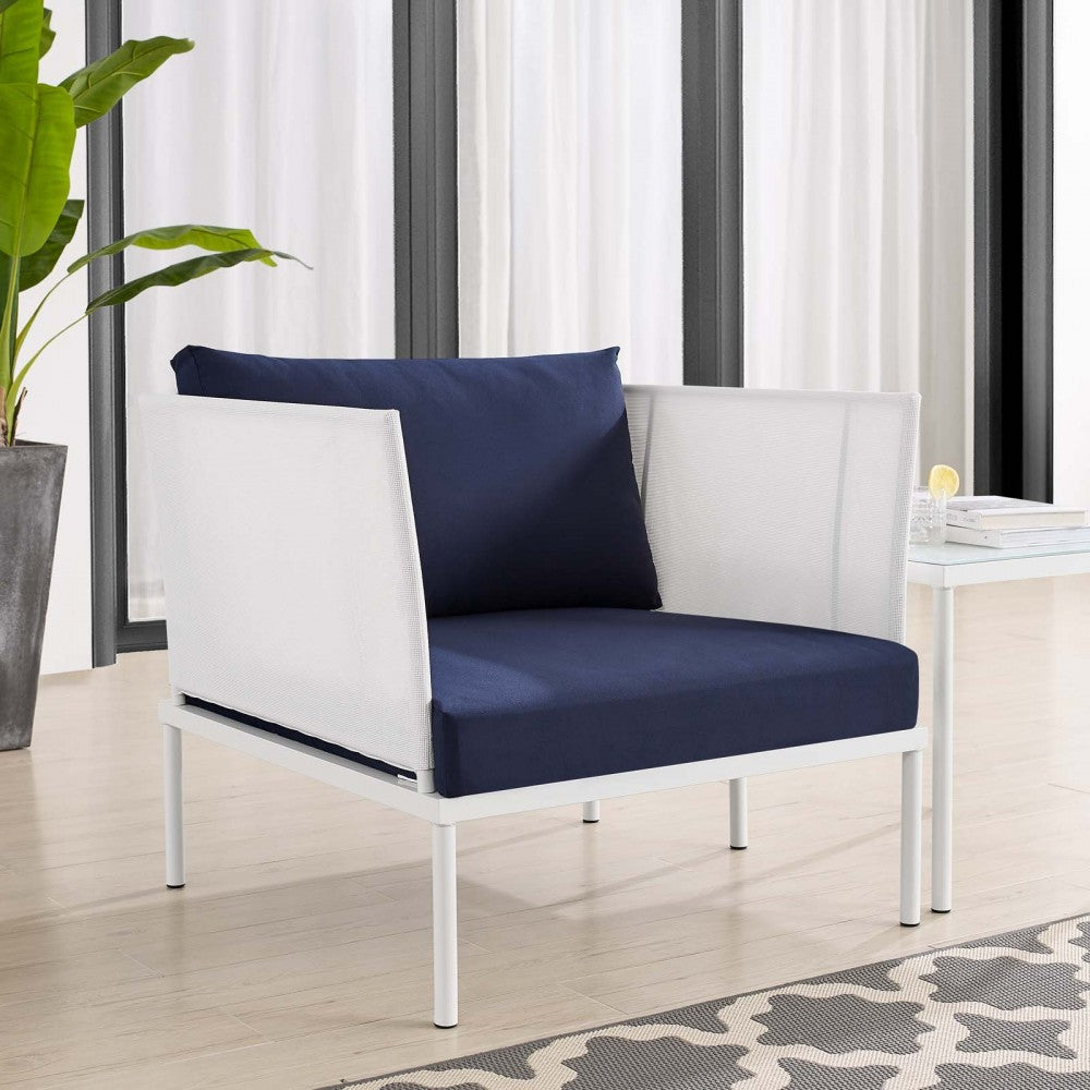 Harmony Sunbrella Outdoor Patio Aluminum Armchair, White Navy