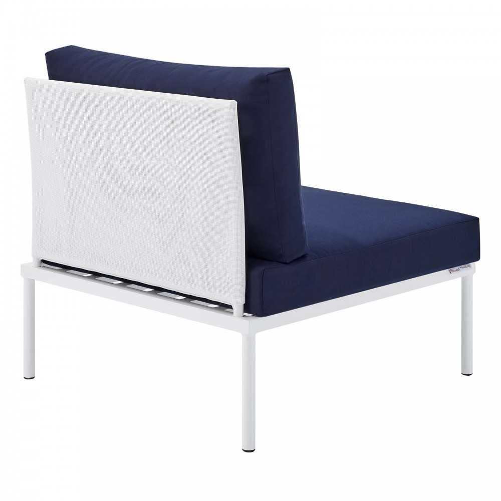 Harmony Sunbrella Outdoor Patio Aluminum Armless Chair, White Navy