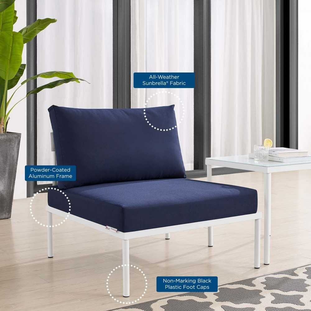 Harmony Sunbrella Outdoor Patio Aluminum Armless Chair, Gray Navy