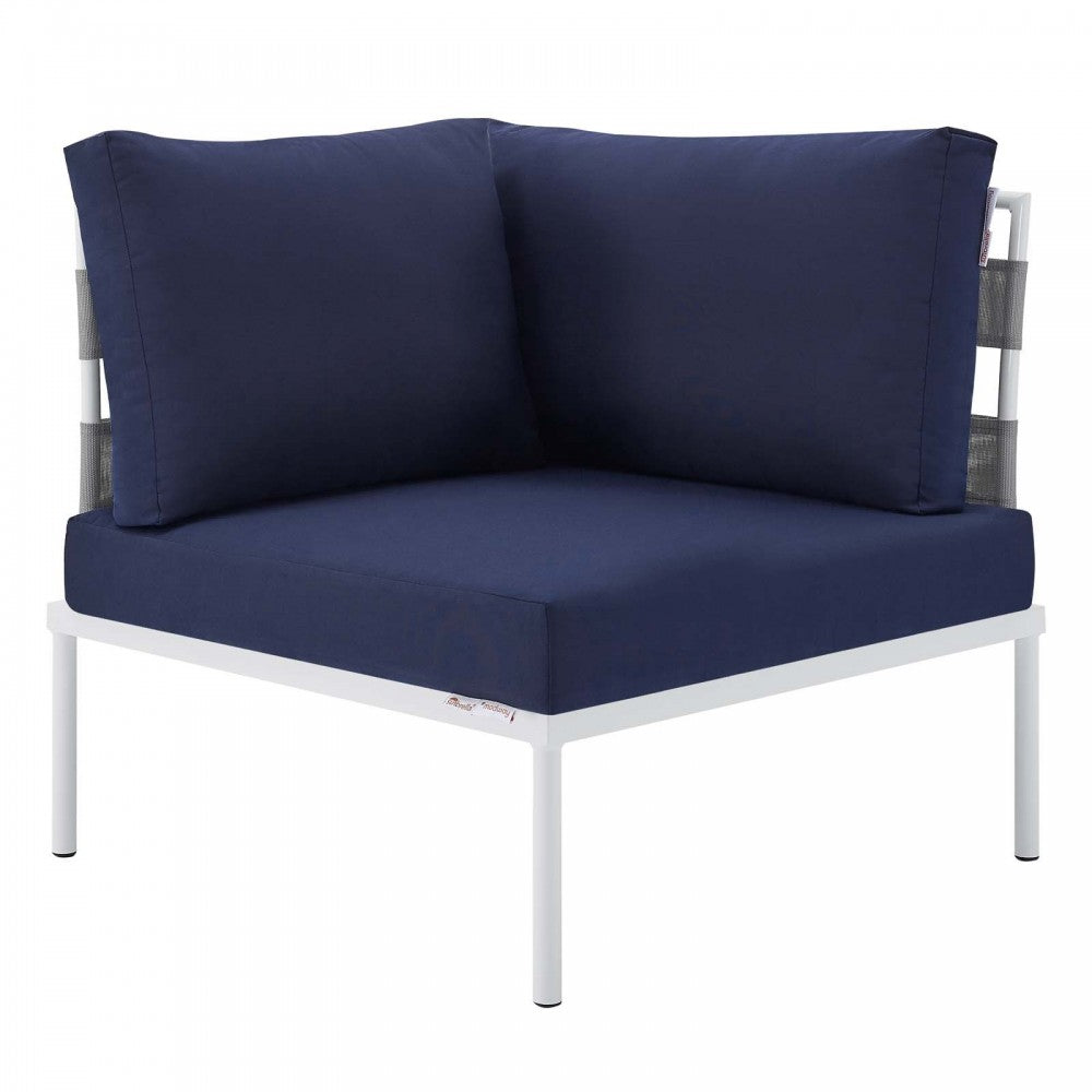 Harmony Sunbrella Outdoor Patio Aluminum Corner Chair, Gray Navy