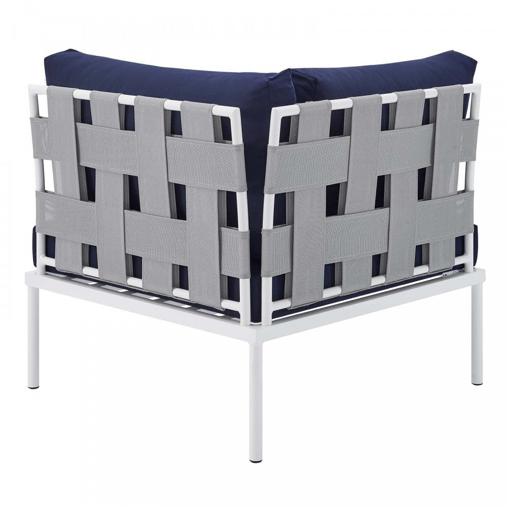 Harmony Sunbrella Outdoor Patio Aluminum Corner Chair, Gray Navy