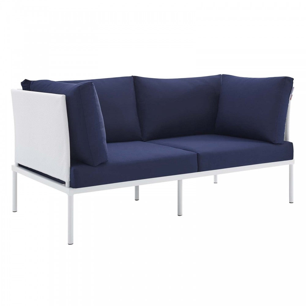 Harmony Sunbrella Outdoor Patio Aluminum Loveseat, White Navy