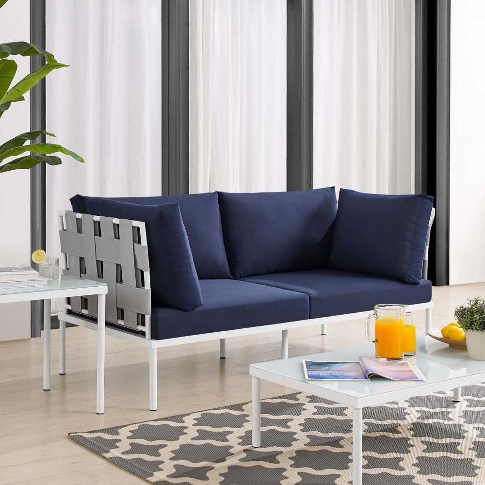 Harmony Sunbrella Outdoor Patio Aluminum Loveseat, Gray Navy