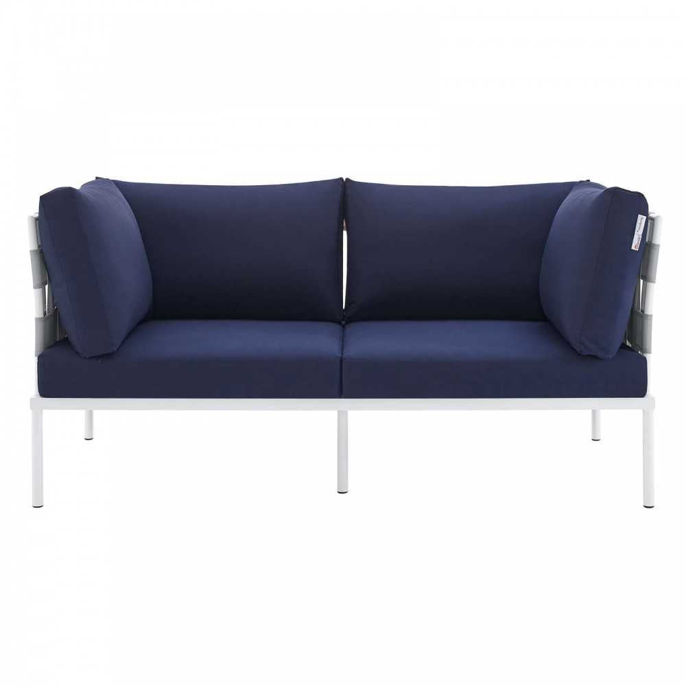 Harmony Sunbrella Outdoor Patio Aluminum Loveseat, Gray Navy