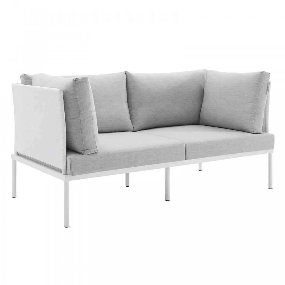 Harmony Sunbrella Outdoor Patio Aluminum Loveseat, White Gray
