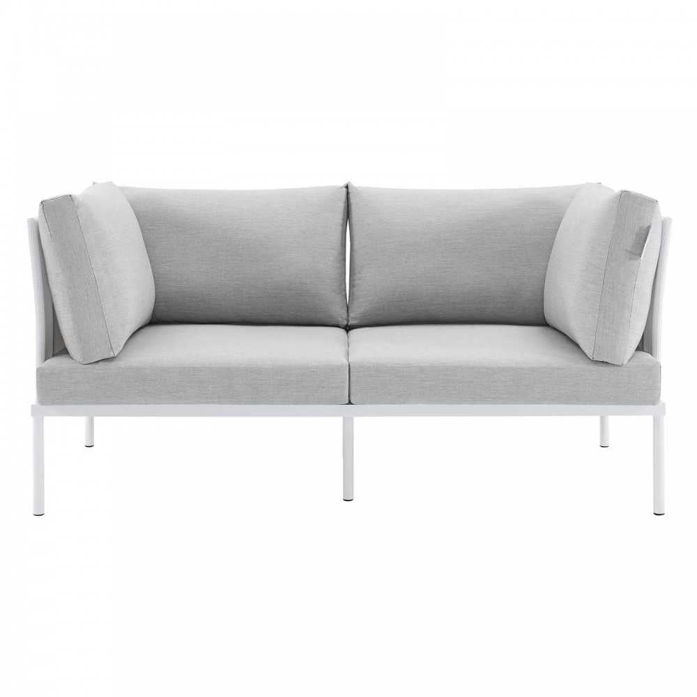 Harmony Sunbrella Outdoor Patio Aluminum Loveseat, White Gray