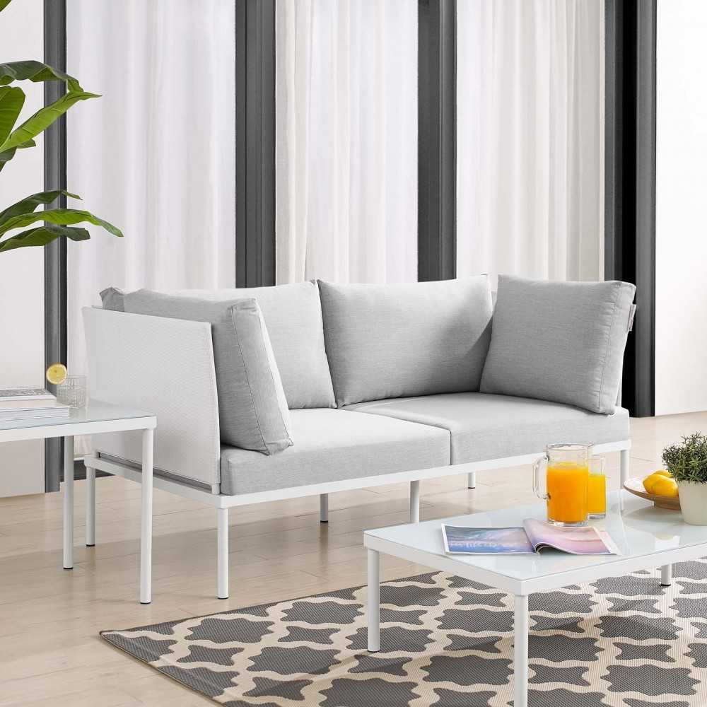 Harmony Sunbrella Outdoor Patio Aluminum Loveseat, White Gray