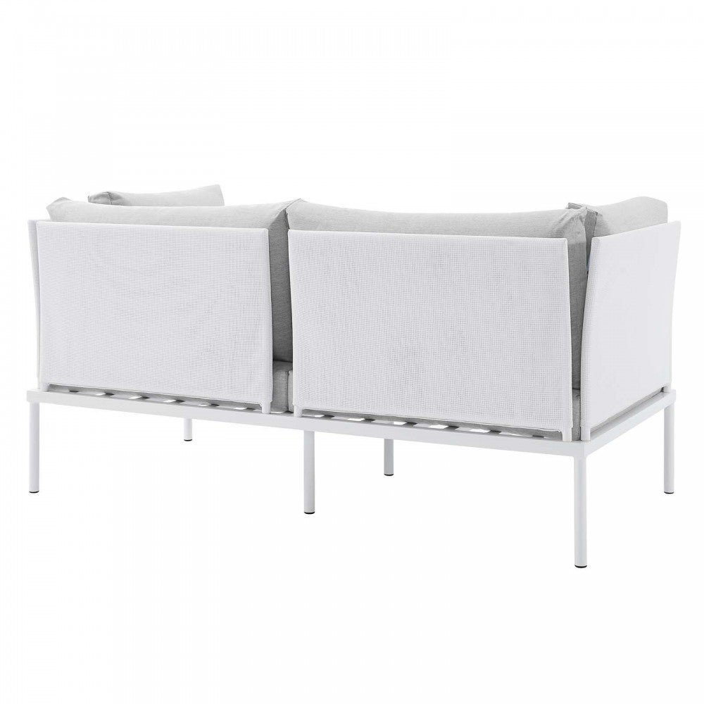 Harmony Sunbrella Outdoor Patio Aluminum Loveseat, White Gray