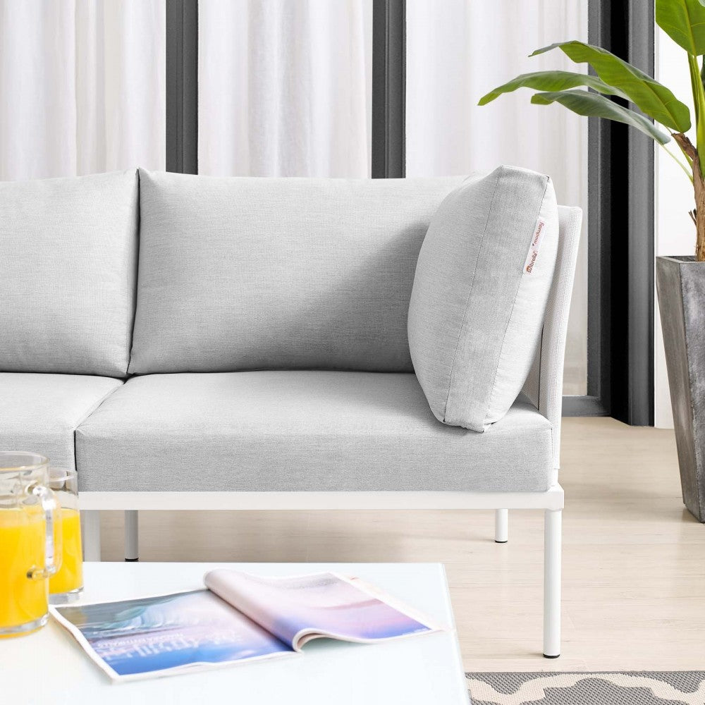 Harmony Sunbrella Outdoor Patio Aluminum Loveseat, White Gray