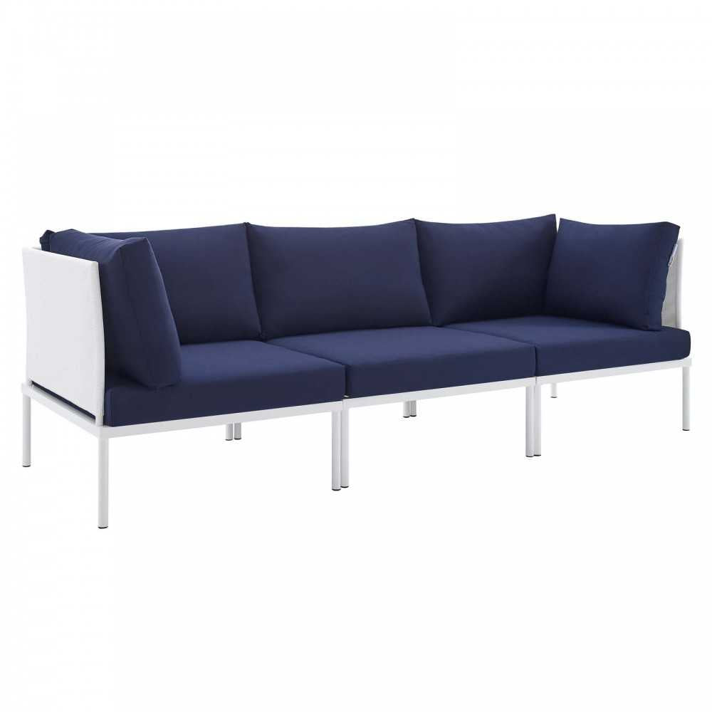 Harmony Sunbrella Outdoor Patio Aluminum Sofa, White Navy