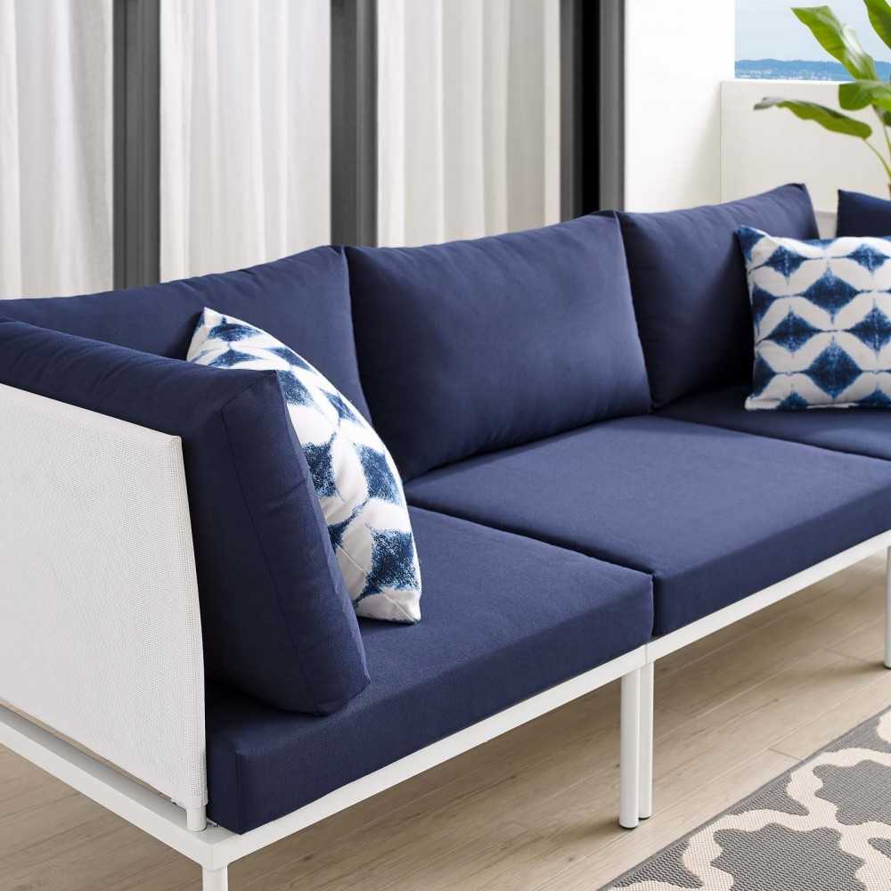 Harmony Sunbrella Outdoor Patio Aluminum Sofa, White Navy