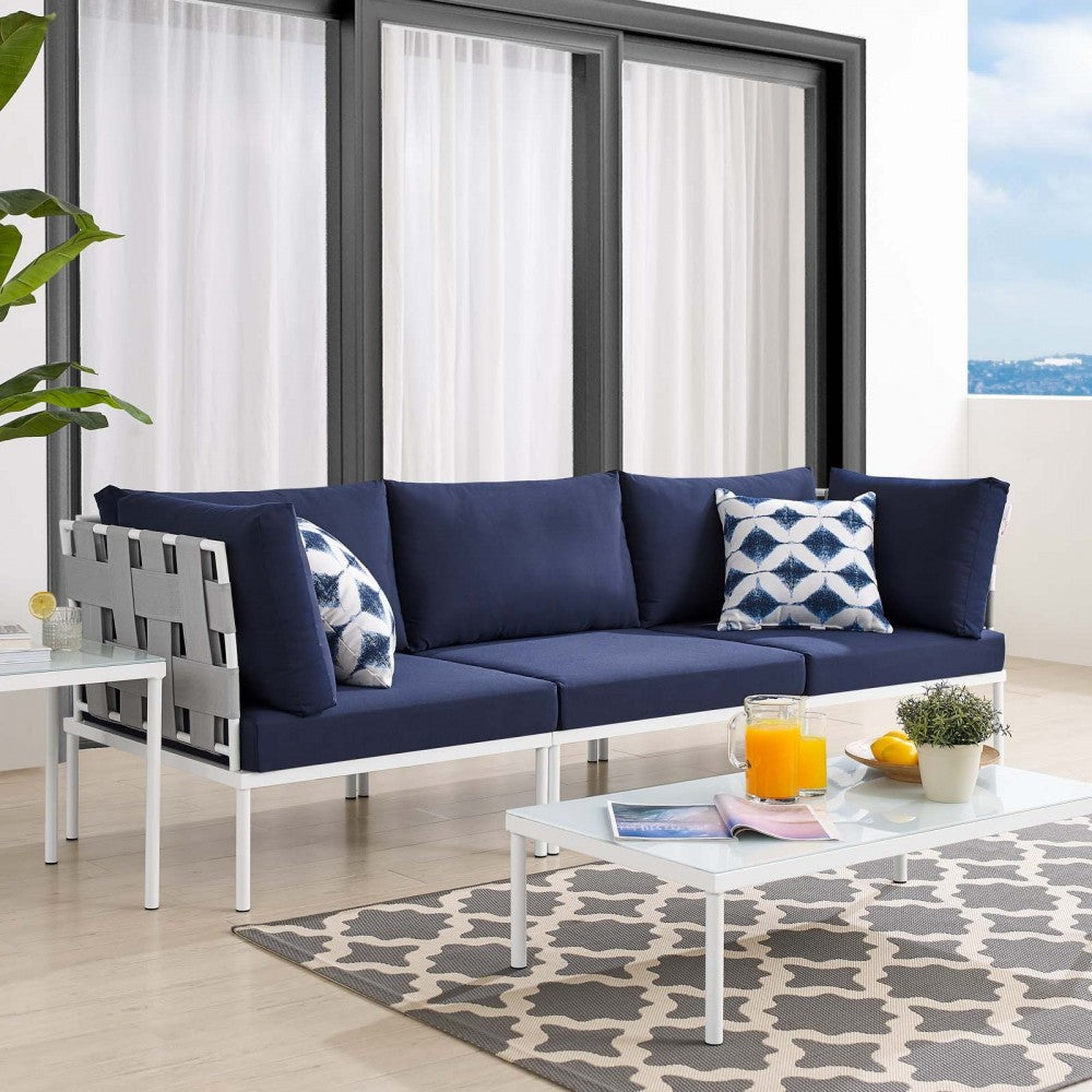 Harmony Sunbrella Outdoor Patio Aluminum Sofa, Gray Navy