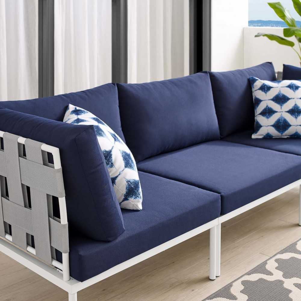 Harmony Sunbrella Outdoor Patio Aluminum Sofa, Gray Navy