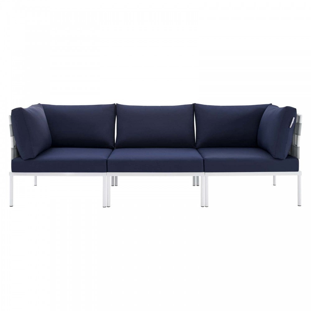 Harmony Sunbrella Outdoor Patio Aluminum Sofa, Gray Navy