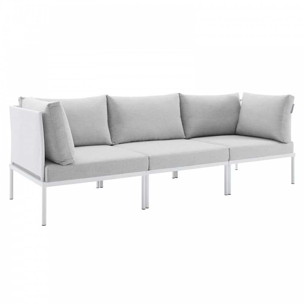 Harmony Sunbrella Outdoor Patio Aluminum Sofa, White Gray