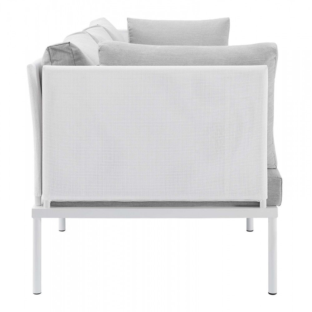 Harmony Sunbrella Outdoor Patio Aluminum Sofa, White Gray