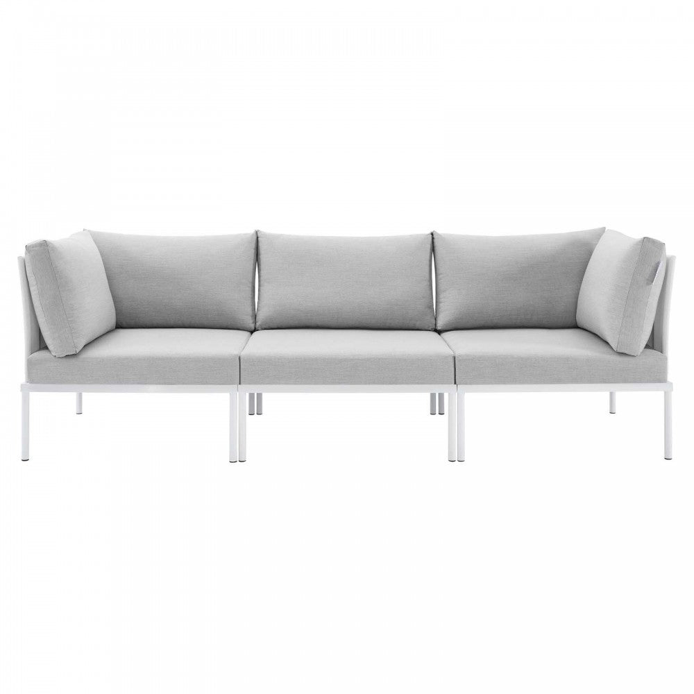 Harmony Sunbrella Outdoor Patio Aluminum Sofa, White Gray